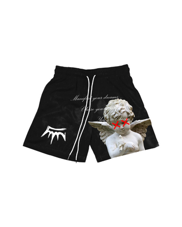 'Manifest Your Dreams' Black Mesh Shorts